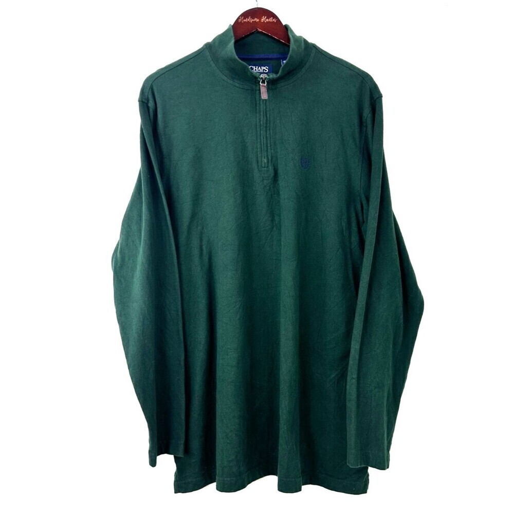 CHAPS Ralph Lauren Mens Lightweight Long Sleeve 1/4 Zip Pullover Green LT Tall